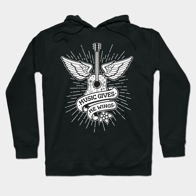 Music Gives Me Wings - Old School Tattoo Guitar Hoodie by propellerhead